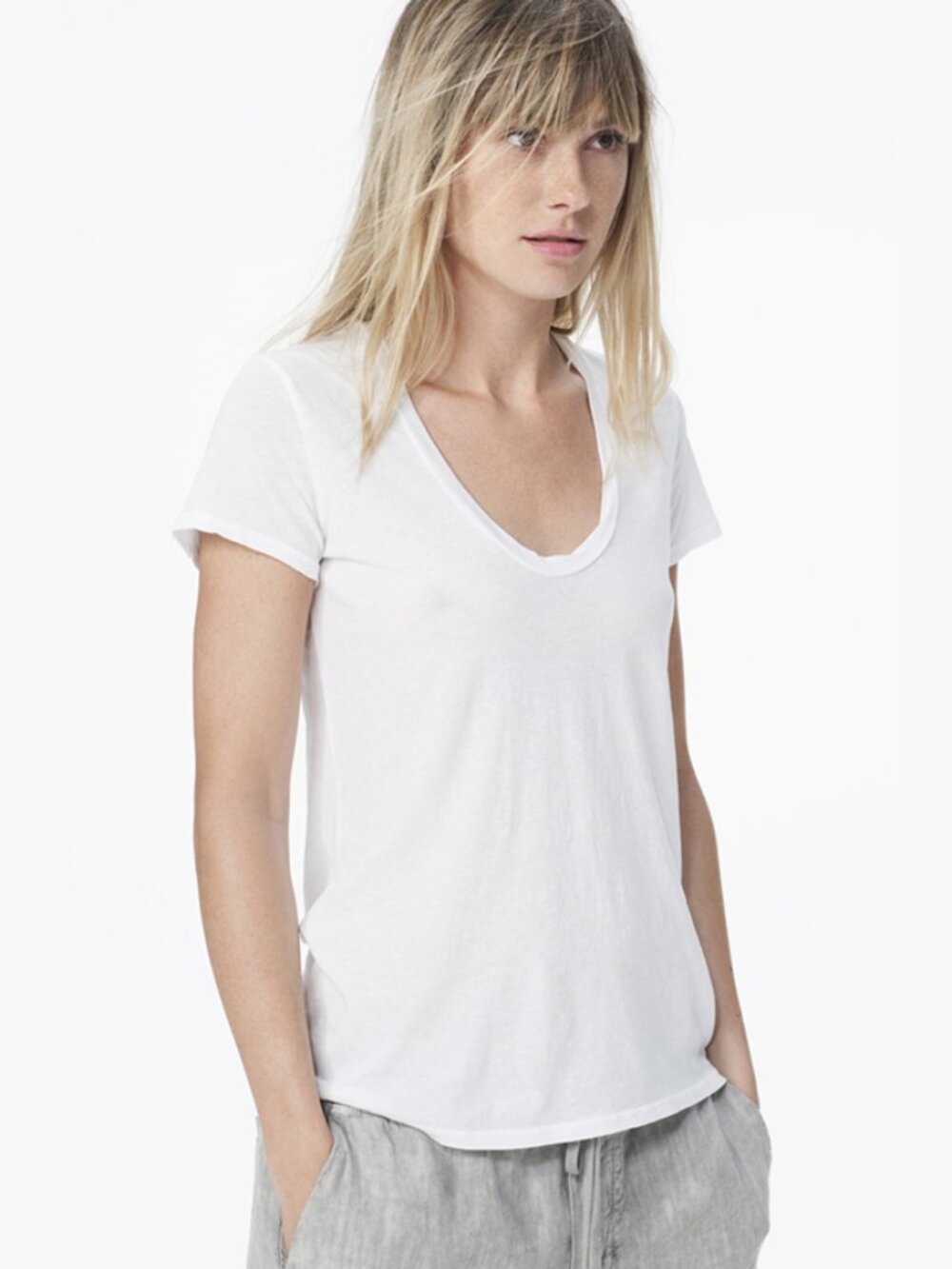 NWT $95 James Perse White Deep U V-Neck Slub Short Sleeve T-Shirt
